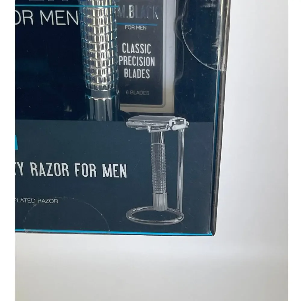 M Black For Men Classic Safety Razor Signature Series Chrome Stand & 12 Blades